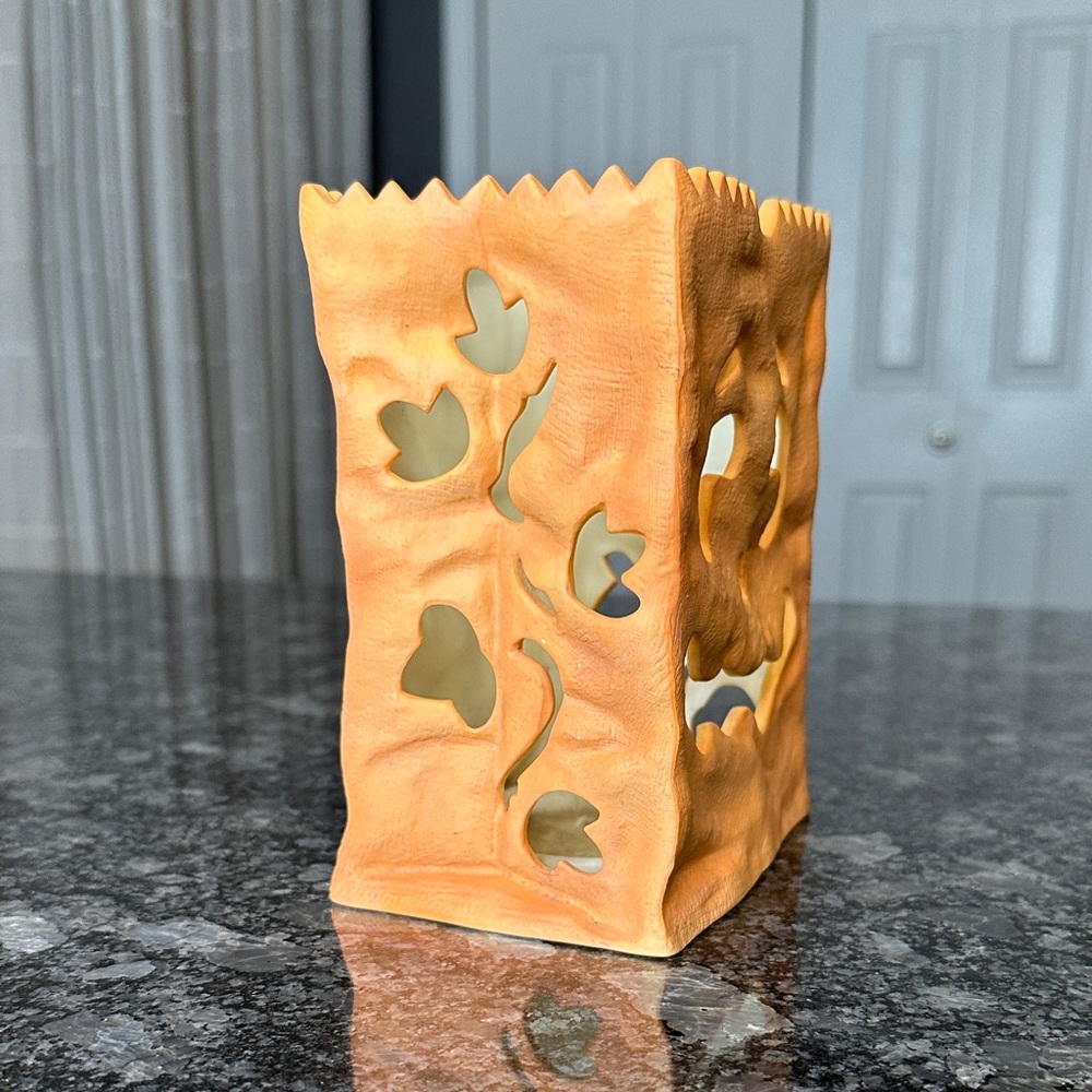PartyLite Orange Pumpkin Luminary 6” Candle Holder Ceramic Halloween Fall GUC - Picture 4 of 11